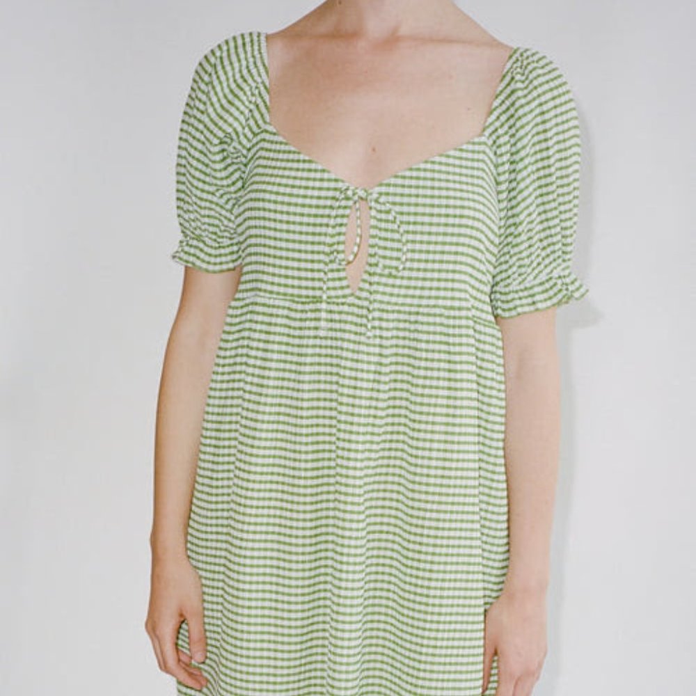 Lisa Says Gah = Lily Mini Dress - Olive Green Check - M